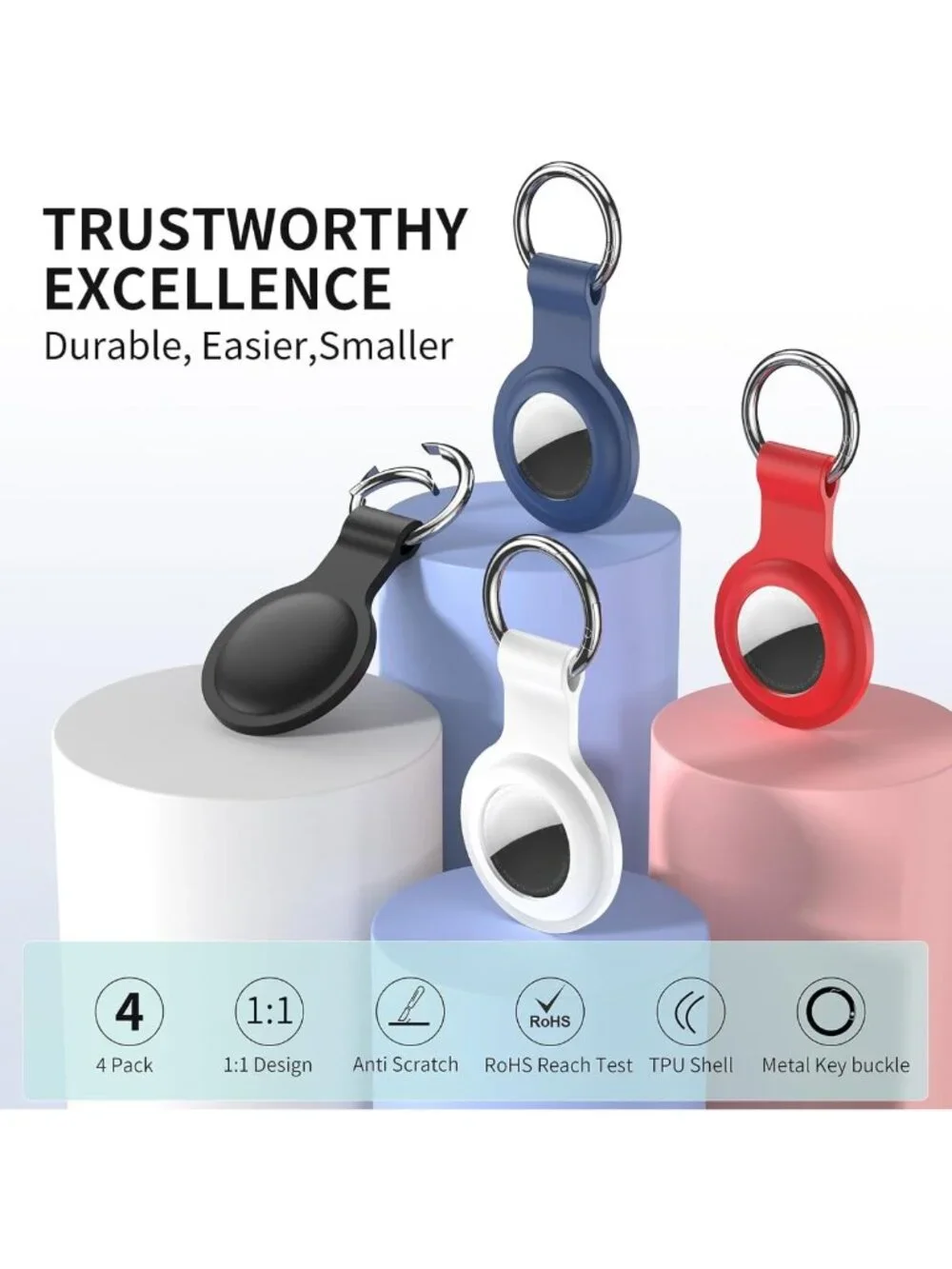 4-Pack Keychain Holders for AirTag - Compatible with 1st & 2nd Gen - Secure